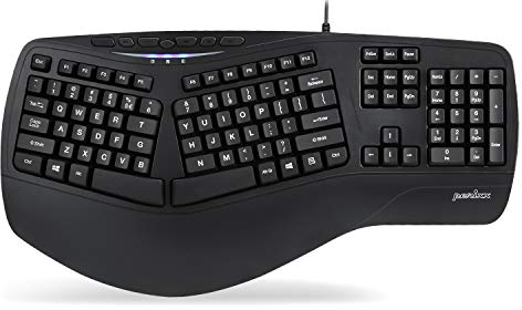 perixx PERIBOARD-312 Ergonomic Backlit Keyboard - Wired USB with 2 Hubs - Natural Ergonomic Split Design - White LED - Black
