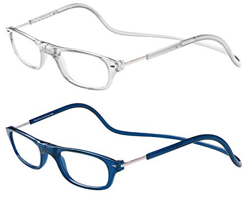 TBOC Pack: Lunettes de Lecture – (Deux Unités) Dioptrie +1.50 Monture Transparent et Bleu Femme Homme Aimant Fermeture Pliable Régable Magnetique
