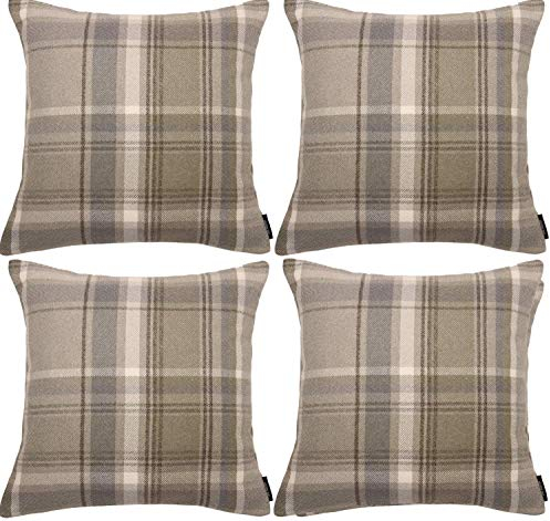 McAlister Textlies Heritage | 4er Pack Kissenbezüge im Karierten Tartan Muster | 43 x 43 cm in Beige Natur | Deko-Kissenbezüge im zeitlosen Karomuster