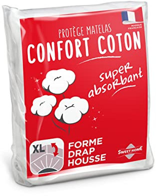Sweethome | Protège Matelas Confort - 90x190/200 cm - Molleton 80% Coton - Ultra Absorbant - Forme Drap Housse - Lavable en Machine, Blanc