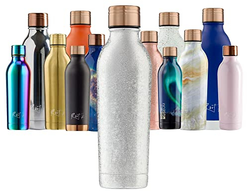 Root7 Bottle | Edelstahl-Wasserflasche | Silver Sparkle 500 ml | doppelwandig & kupferisoliert | wiederverwendbare Thermoflasche | BPA-frei, auslaufsichere Flasche | 30 Stunden kalt & 20 Stunden heiß