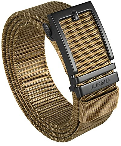 JUKMO Cintura Cricchetto Uomo, Cintura Tessuto Tattica con Fibbia Automatica (Cachi, M- per vita 96cm-105cm (Lunghezza 125cm))
