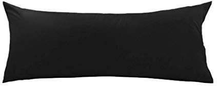 N/A - Funda de almohada Body Pillow Case, algodón egipcio, 250 hilos en el pulgar, sin cremallera, para tu cuerpo, 20 x 54 o almohada de mayoría, color negro