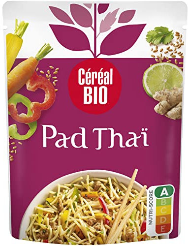Céréal Bio Pad Thaï Végétarien – Nouilles, Tofu, Lait de Coco, Citron, Coriandre, Sauce Sriracha – Plat Cuisiné Bio Individuel, Micro-Ondable, Prêt à Réchauffer – 220g
