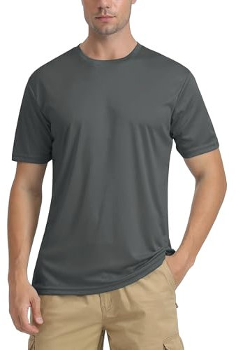 TACVASEN Herren UV Shirt Sportshirts Fitness Shirt Sonnenschutz Outdoor Kleidung Leicht Wandershirt Männer, Dunkelgrau, XL