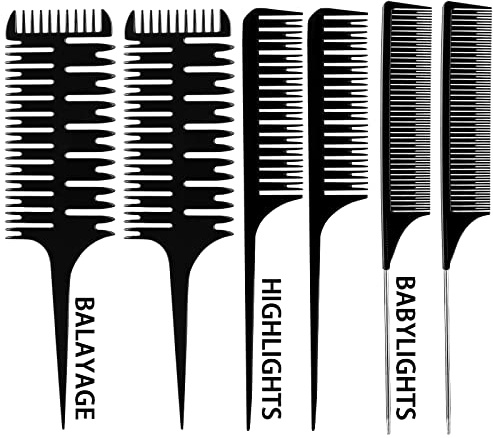 Patelai 6 Pcs Highlighting Comb Set Weaving Hair Dyeing Comb Weaving Sectioning Foiling Rat Tail Styling for Highlights Foiling Balayage Hair Coloring Men Women(Assorted Style)