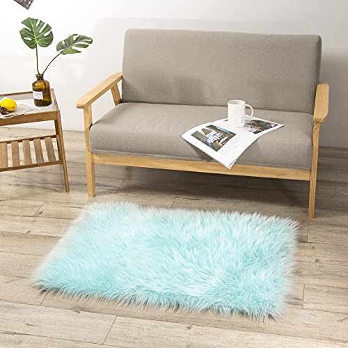 Teppich Wölkchen Schaffell Lammfell Imitat Fellteppich Kunstfell Teppich Waschbar - Flauschiger Teppich Wohnzimmer, Bettvorleger Schlafzimmer, Teppich Fell - Mint Grün - 60x90 cm