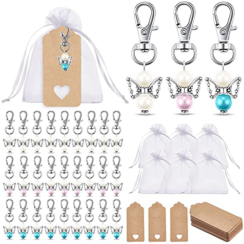 90 Pcs Engelanhänger, 30 set Hochzeit Taufe Anhänger,Engel Anhänger Schlüsselanhänger,kleine schutzengel anhänger,Gastgeschenke Kommunion,Schutzengel+Organza,Gastgeschenke Taufe Hochzeit