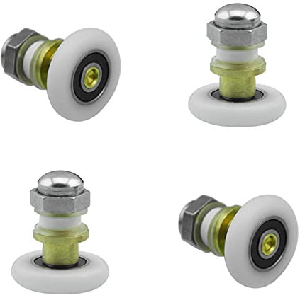 UFURMATE Shower Door Roller, 4Pcs Copper Bathroom Glass Door Pulleys Single Shower Door Runners Wheels Sliding Glass Curved Door Guides for Bathroom DIY Replacement Parts (Diameter 27mm)