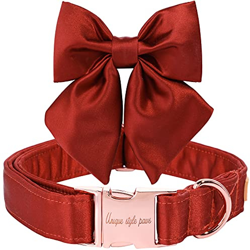 Unique style paws Hundehalsband aus Seide, einstellbar, langlebig, mit Schleife, Hochzeitsfliege, Halsband für große Hunde, Größe L, Mandarine