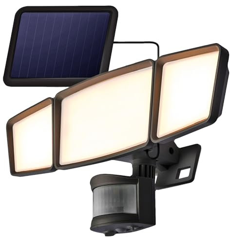 HOME ZONE Security Solar Flood Lights - Outdoor Motion Sensor LED Flood Light 3500K Warm Color Temperature with No Wiring Required, Black