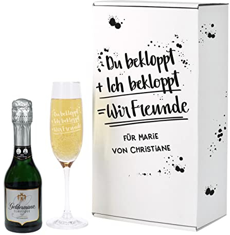 Herz & Heim® Sektgeschenk für Freunde mit Sekt, Leonardo Sektglas mit Gravur in Geschenkverpackung