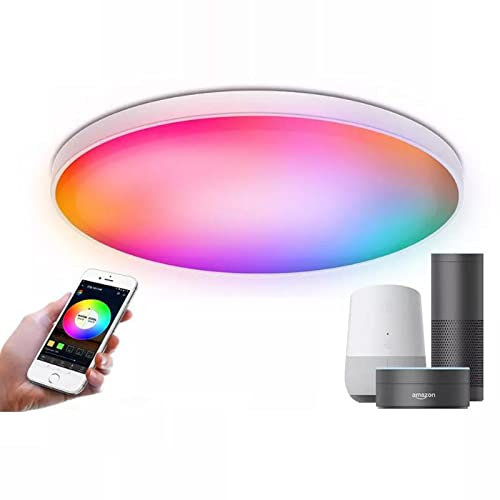ANKBOY Interior Plafon LED Regulable con Altavoz Bluetooth Inteligente WIFI Lámpara de Techo Control APP Regulable Luz Ambiental Compatible con Alexa/Google Home para Sala de Estar Dormitorio Redonda