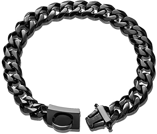 W/W Lifetime Hundehalsband, Metall, mit sicherer Schnalle, schwarz, 19 mm stark, robust, kaufest, für mittelgroße und große Hunde, amerikanischer Pitbull Schäferhund