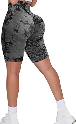 Memoryee Kurze Leggings Damen Push Up Booty Sport Nahtlose Shorts Hintern Heben Hohe Taille Bauchkontrolle Yogahose/B-Tie Dye Black/S