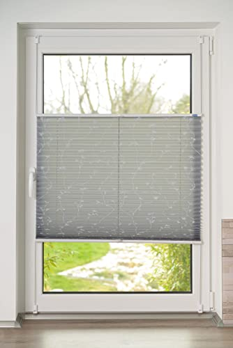 K-Home Klemmfix-Plissee, Elba Bedruckt Grau, 70 x 130 cm (B x L) Modern
