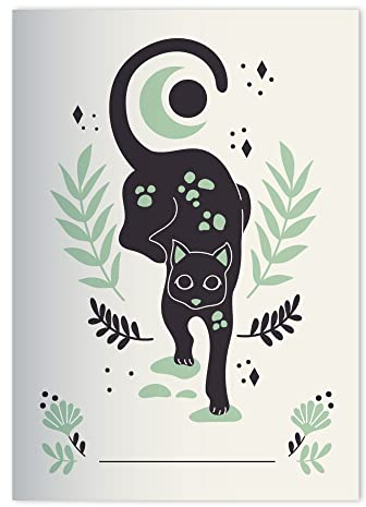 Kartenkaufrausch 16x Trend Designer DIN A5 Schulhefte, Schreibhefte mit schwarzer Katze und Eule in Grün Lineatur 9 (liniertes Heft)