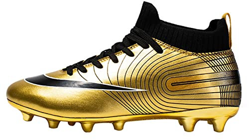 YuanDiann Fußballschuhe Herren High Top Spikes Cleats Kinder Erwachsene Outdoor Sport Fußball Schuhe Leichtathletik Professionelle Grass Trainingsschuhe Gold 39
