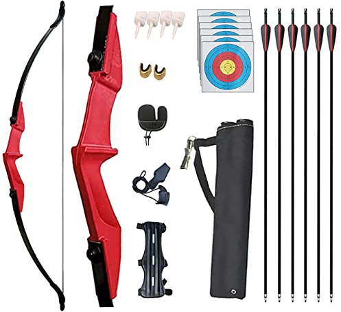 Monleap Archery 53 Takedown Recurve-Bogen und Pfeil-Set für Erwachsene Langbogen-Kit Gerader Bogen für die Linke und rechte Hand für Anfänger-Jagd-Schießübungen (rot, 20 lb)