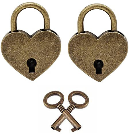 2 Sets Small Metal Heart Shaped Padlock Antique Padlocks Tiny Luggage Bag Diary Lock with Keys Antique Padlock for Treasure Chest Jewelry Box Notebook Wood Box