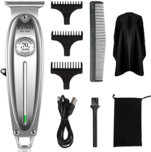 KEMEI Professionelle Haarschneidemaschine für Männer Zero Gap Trimmer Elektrisch Kabellos Bart/Haarschneider Wiederaufladbare Haarschnittmaschine für Stylisten und Friseure Grooming Kit,KM-1949-Silver