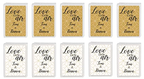 Herz & Heim® Taschentücher 10 x 10 in personalisierter Packung zur Hochzeit, verschiedene Motive Love is in the air