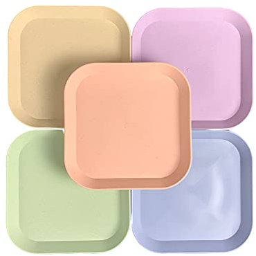 HSNAXingLife 5 pièces assiette carrée,assiette en plastique,une assiette de dessert,plateau de fruits,assiettes réutilisables (beige)