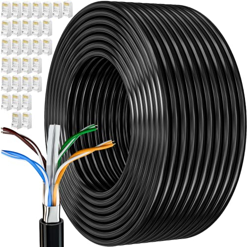 Cable Ethernet 150 Metros, Cat 6 Cable de Red Exterior FTP Blindado Cable a Granel Rj45 Network Cable Negro Cable Internet Alta Velocidad Cable Lan 250MHz Cabo de Rede para Enrutador Módem