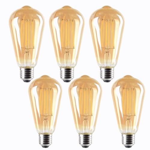 Etrogo Lampadine Vintage LED Dimmerabile 4W ST64 E27 400Lm Caldo 2700K Equivalenza 40W Retro Stile Lampadine Senza Sfarfallio,Compatibile con Dimmer LED (6 Pezzi)