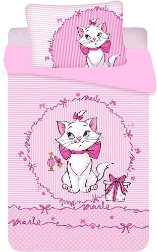 HEYBIG Bettwäsche Marie Arischats,Bettbezug 135 X 200 cm Und Kissenbezug 80 X 80 cm,KinderBettwäsche Set Marie Rosa,Bettwäsche-Set Für Mädchen (A01,135x200cm+80x80cmx1)