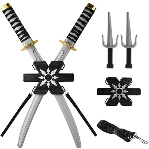 Spooktacular Creations Ninja Swords, Backpack Weapon Toy Set with Swords and Knives for Kids, Ninja Costume Accessories for Cosplay, Dress-up Party Black