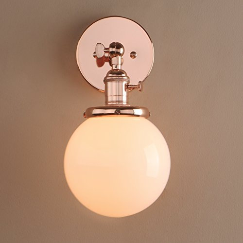 Pathson Réglable Applique Blanc de Lait Boule Verre Abat-jour Lampe Rétro Industrial Applique Murale Rétro Eclairage (Or Rose)