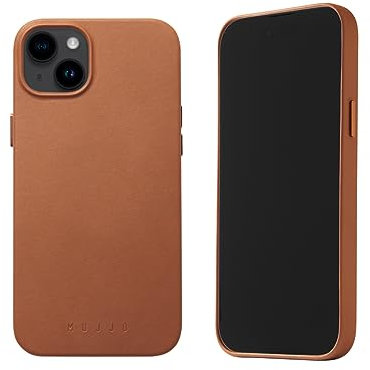 Mujjo Leather Phone Case - Fits iPhones 15 Plus and 14 Plus - MagSafe Compatible - Premium European Leather - Camera Lens Protection - Crafted with Recycled Materials - Slim Profile - Light Tan