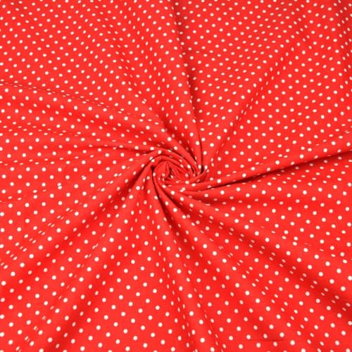 Textrend Baumwollstoff Stoffe Meterware - Stoff zum Nähen - 100% Baumwolle - Textilien 1x1.6m - Stoffe Meterware - Stoff mit weißen Punkten 4mm (Weiß auf rot)