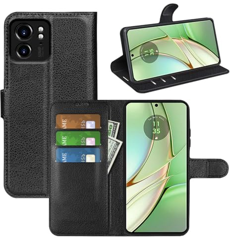 betterfon Handyhülle Kompatibel mit Motorola Moto Edge 40 Neo | Premium Qualität TPU Klapphülle für Moto Edge 40 Neo mit Kartenfächern | Magnetverschluss Handyhülle | Schwarz