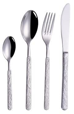 Besteck-Set aus 18/10 Edelstahl, Goldbesteck, Geschirr, Löffel, Gabel, Stein-Design, Griff, luxuriöses Vintage-Besteck, Geschirr-Sets (Silber, 24 Stück)