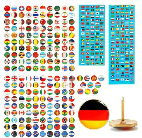 200 Stück Reißzwecken mit Nationalflagge, Landkarte, Dekorative Reißnägel für Weltreisekarte, Pinnwand, Pinnwand, Büro