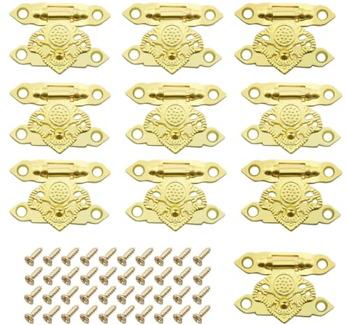 OTOTEC Lot de 10 fermoirs à boucle dorée, fermeture décorative, charnières de petite boîte, crochet de verrouillage ancien pour boîte en bois, tiroir, boîte à bijoux, bricolage, avec vis