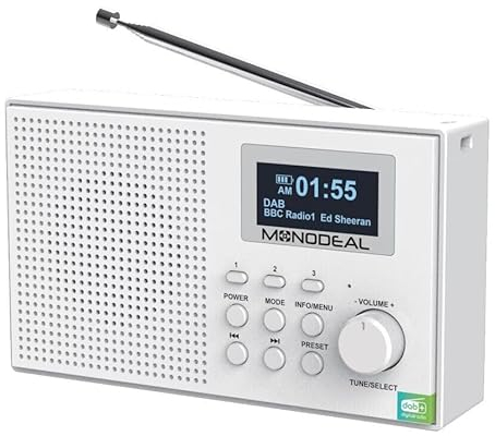 DAB Radio mit Bluetooth, MONODEAL Plus Klein, Rechargeable Dab+ Radio mit Wecker, Küchenradio mit LCD-Display/USB-Ladekabel