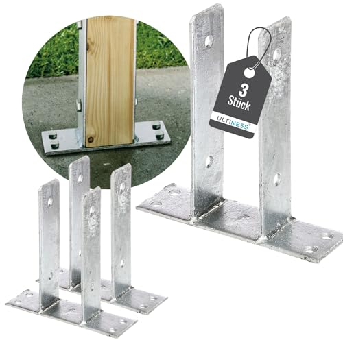 Ultiness® U-Pfostenträger zum Aufschrauben U-Form feuerverzinkt robuste U-Träger zum Aufdübeln für Zäune & Sichtschutz optimale Befestigungslösung für Pergola (71 mm, 3, Anzahl)