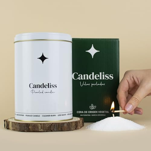 CANDELISS Kerzensand mit Docht Set in edler, weißer Metalldose. Kerzen sand perlenkerzen Pearled candle powder wax set Wachsperlen wachsgranulat für kerzen granulat (Premium)