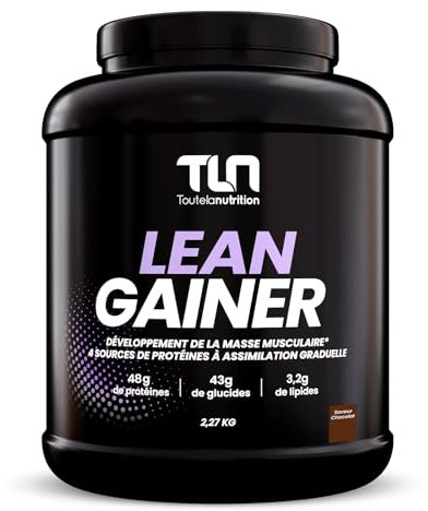 LEAN GAINER | 47g de Protéines sous 4 Formes | Isolat, Concentré de Whey, Hydrolysat et Caséine | 43g de Glucides | Maltodextrine et Fructose | L-Glycine et L-Arginine | 2,27kg | Goût Chocolat | TLN