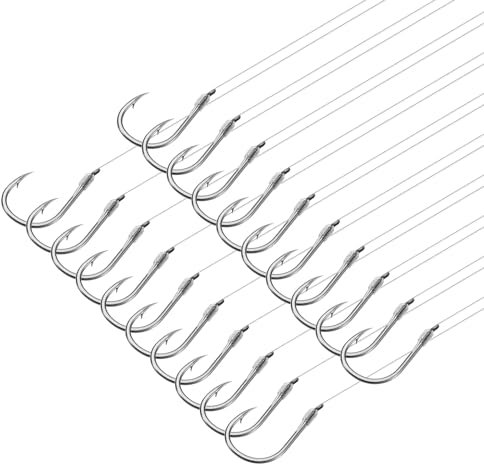PATIKIL 10# Small Fishing Hooks with 45cm Line, 20Pcs 0.66x0.39 Inch Double Hook Rigs with Barbs Fishing Hook on Nylon Line for Freshwater, Silver Tone
