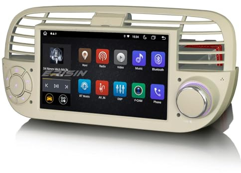 Erisin 7 Zoll 8-Kern 4GB RAM+64GB ROM Android 12 Autoradio mit GPS Navigation für FIAT 500 500C 500S 500E Unterstützt Wireless CarPlay Android Auto WiFi Dab+ RDS OBD2 Bluetooth 4G DSP TPMS【Weiß】