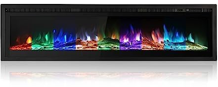 M.C.Haus Electric Fireplace Insert Wall Mounted Freestanding Heater Metal Panel Heater Colorful Flame Remote Phone Control with Crystal&Log, 900W/1800W (60/153cm, Smart Wi-Fi)
