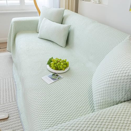 Epinki Sofabezug, 200x400CM Ecksofa Bezug Hussen Einfarbig Muster, Kratzfester Sofaüberwurf Katzen aus Polyester Anti-Rutsch-Couch, Hellgrün