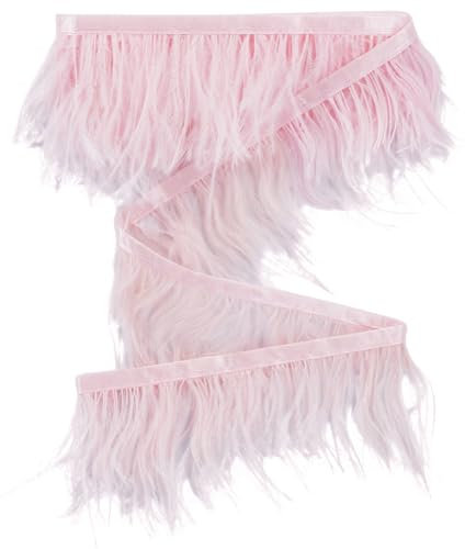 GORGECRAFT 2 m Straußenfederbesatz Fransenband Quaste Spitzenkantenbesatz Mit Satinband Zum Nähen DIY Lateinamerikanische Kleider Hochzeiten Basteln Kostüme Vorhänge Weihnachtsfeier-Dekoration Rosa