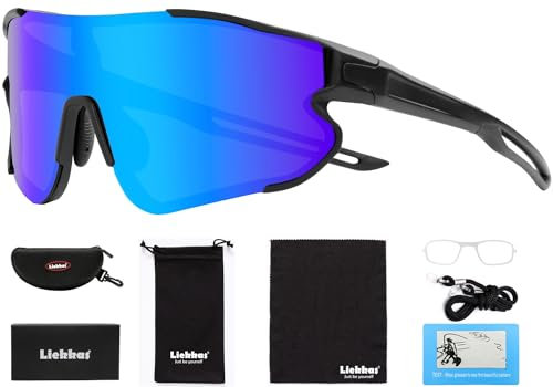 Liekkas Polarised Sports Sunglasses For Men Women Lightweight Running Cricket Cycling Glasses UV Protection Black Blue