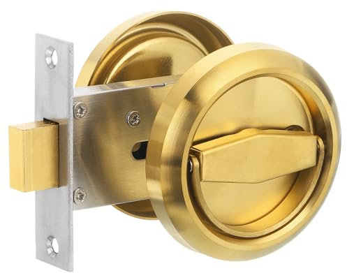 PATIKIL Round Recessed Door Lock, Stainless Steel 304 Hidden Recessed Cup Door Handle Furniture Pulls Latch Knob for Privacy Pocket Door Lockers, Gold