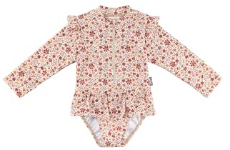 Sterntaler Badeanzug Blumen – UV-Schutz 50+ Schwimmanzug Mädchen Langarm – Baby Badeanzug mit Volants und Blumenprint – Bademode mit Windeleinsatz bis Größe 86/92 – Ecru, Größe 80